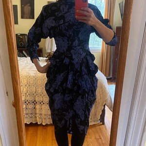 Vintage Floral Puff-Sleeve midi dress